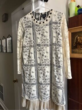 Just Cavalli Cream Lace Shift with Black Grommet Accents